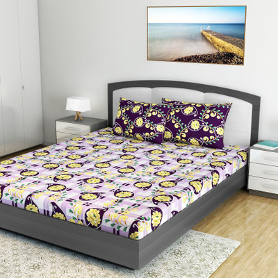 Divine Casa Cotton King Flat 144 TC Floral Bedsheet(Pack of 1, Royal Lilac)
