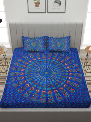 Flipkart Perfect Homes Cotton Double Flat 144 TC Printed Bedsheet(Pack of 1, Blue, Red)