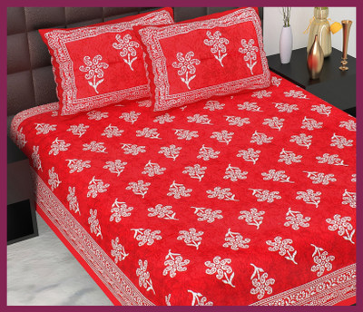 JAIPUR PRINTS Cotton Double Flat 210 TC Jaipuri Prints Bedsheet(Pack of 1, Red)