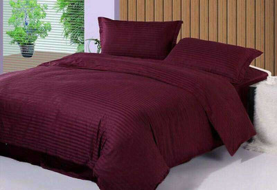 SOENNA Cotton Double Flat 240 TC Striped Bedsheet(Pack of 1, Wine)