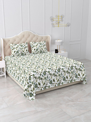 pari creations Cotton King Flat 360 TC Printed Bedsheet(Pack of 1, Green)