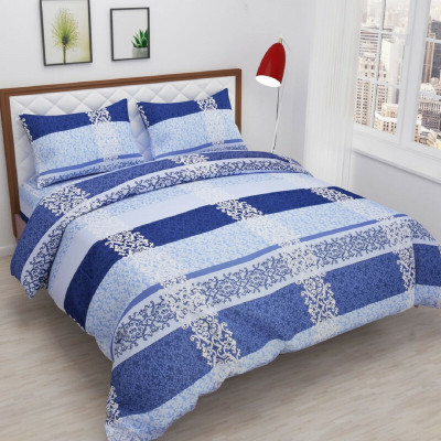 PAHADIYA Cotton Double Flat 200 TC Floral Bedsheet(Pack of 1, Blue)