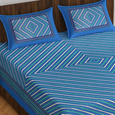 Meejoya Cotton Double Flat 230 TC Printed Bedsheet(Pack of 1, Royal Blue)