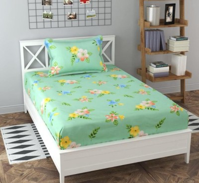 LX LOYREX 144 TC Cotton Single Floral Flat Bedsheet(Pack of 1, Green)