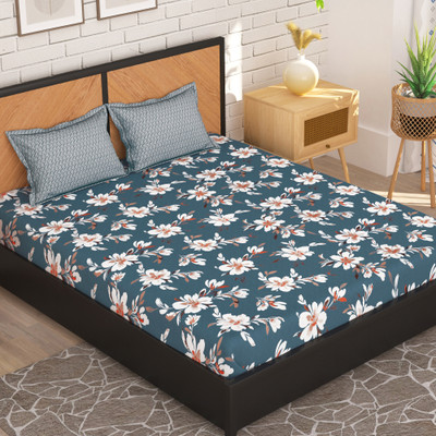 Story@home 180 TC Microfiber Double Printed Flat Bedsheet(Pack of 1, Grey & White)