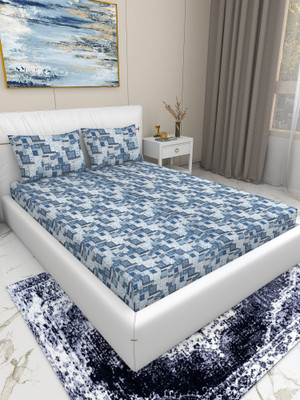 Flipkart SmartBuy 120 TC Microfiber Double Printed Flat Bedsheet(Pack of 1, Sky-Blue)