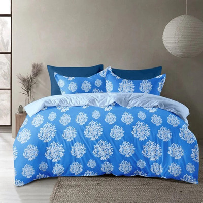 Rivek Décor Cotton Single Flat 160 TC 3D Printed Bedsheet(Pack of 1, SKY WHITE PHOOL)