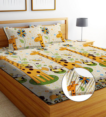 EXFAB 244 TC Cotton King Cartoon Fitted (Elastic) Bedsheet(Pack of 1, Badam)
