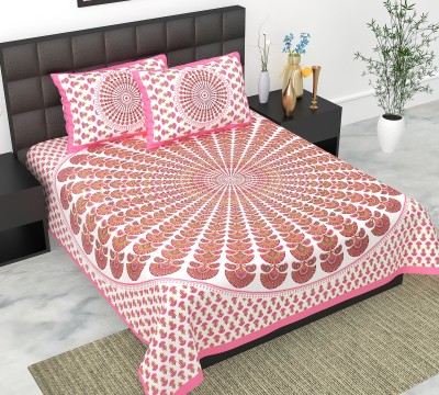 VNV Creation 144 TC Cotton Double Jaipuri Prints Flat Bedsheet(Pack of 1, Multicolor-34, Pink)