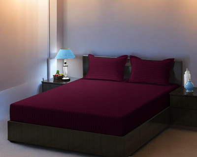 HOMYBEES 220 TC Cotton Double Abstract Fitted (Elastic) Bedsheet(Pack of 1, Wine)