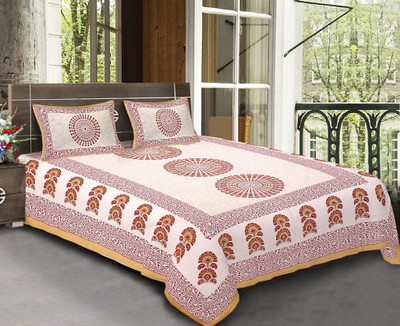KANDY SHOP Cotton King Flat 144 TC Jaipuri Prints Bedsheet(Pack of 1, Brown)