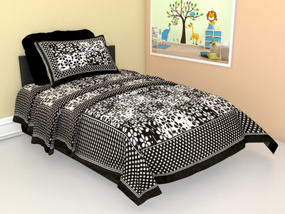 Ubania Collection Cotton Single Flat 140 TC Printed Bedsheet(Pack of 1, Black)