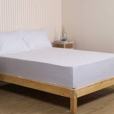 LINENWALAS 300 TC Cotton Single Solid Fitted (Elastic) Bedsheet(Pack of 1, White)