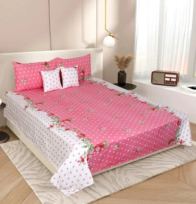 NCS Cotton Double Flat 280 TC Printed Bedsheet(Pack of 1, 1 Bedsheet + 2 Quilted PillowCover + 2 Quilted CushionCovers with Filler)