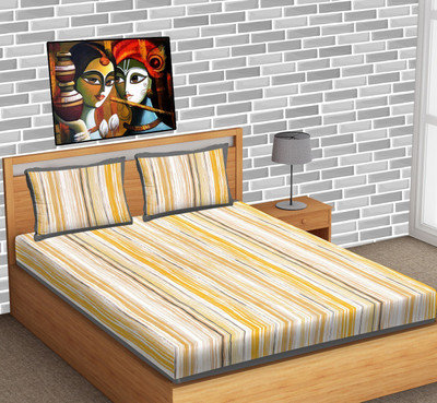 Home@shop Cotton Double Flat 144 TC Jaipuri Prints Bedsheet(Pack of 1, Grey)