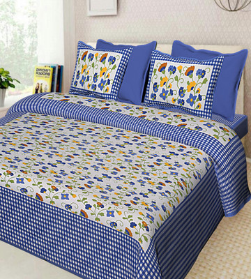 TRUE WORLD Cotton Double Flat 144 TC Printed Bedsheet(Pack of 1, Blue)