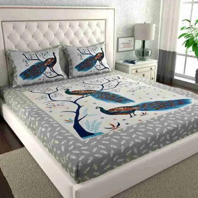 NSPR 215 TC Cotton King Printed Flat Bedsheet(Pack of 1, Cream)