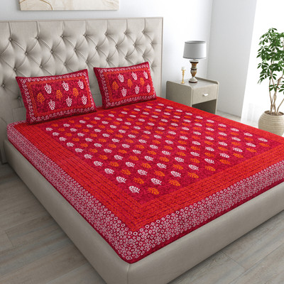Cosito 144 TC Cotton Double Jaipuri Prints Flat Bedsheet(Pack of 1, Red)