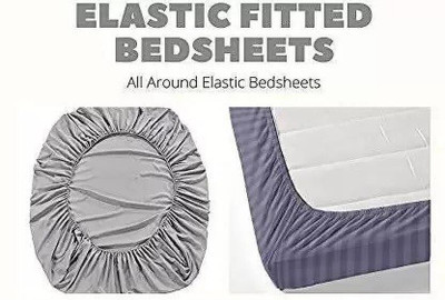 ROOMSTYLE 230 TC Cotton Single Printed Fitted (Elastic) Bedsheet(Pack of 1, White)