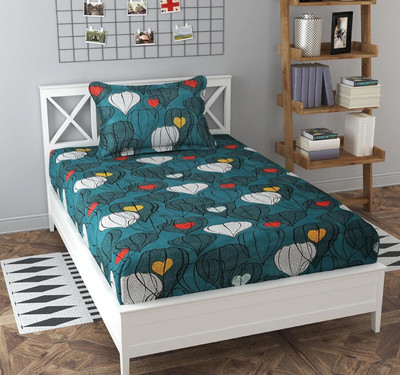 Decent Home 140 TC Polycotton Single Abstract Flat Bedsheet(Pack of 1, Green 1 Single Bedsheet with 1 Pillow cover)
