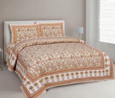 UNIQCHOICE 180 TC Cotton King Floral Flat Bedsheet(Pack of 1, Orange)