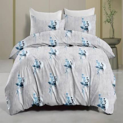 CARLTON LONDON 144 TC Cotton Queen Floral Flat Bedsheet(Pack of 1, Grey)