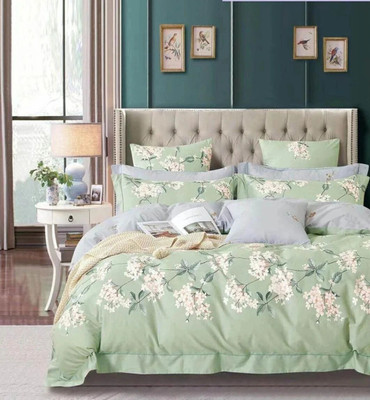 Blissful Creations Cotton Double Flat 250 TC Printed Bedsheet(Pack of 1, Green)