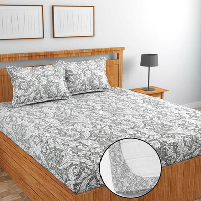 TEXIVA Cotton King Fitted (Elastic) 210 TC Self Design Bedsheet(Pack of 1, Multicolor)
