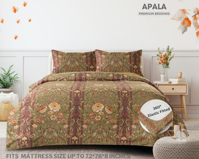 Apala 280 TC Microfiber King Printed Fitted (Elastic) Bedsheet(Pack of 1, Brown)