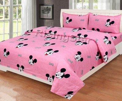 RisingStar 160 TC Cotton Double Printed Flat Bedsheet(Pack of 1, CuteMickys_Baby_Pink)