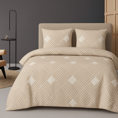 Flipkart SmartBuy Microfiber Queen Flat 110 TC Printed Bedsheet(Pack of 1, Cream-Geometric-Size-87X98 (223X250))