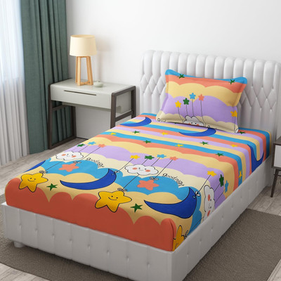 Freshfromloom 144 TC Microfiber Single Floral Flat Bedsheet(Pack of 1, Gud Night Multi Color)