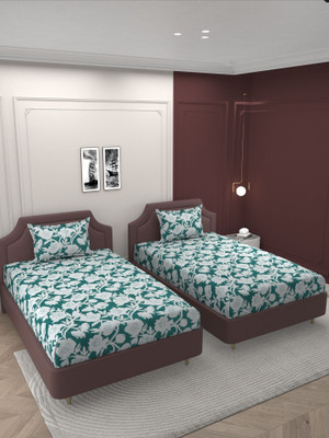BROMWICK Microfiber Single Flat 160 TC Floral Bedsheet(Pack of 2, Green)