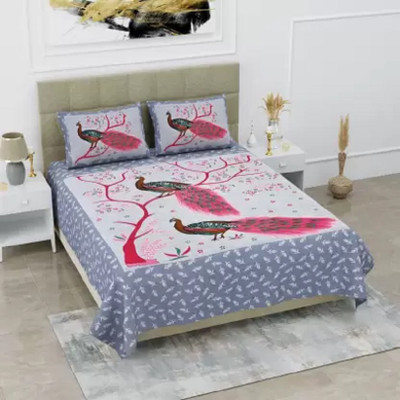 Indian Royal Fashion Cotton Double Flat 144 TC Abstract Bedsheet(Pack of 1, Grey)