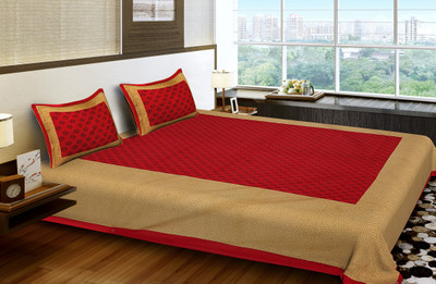 Home@shop Cotton Double Flat 250 TC Jaipuri Prints Bedsheet(Pack of 1, Red)