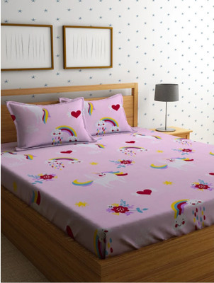 KalaKariya Microfiber Double Fitted (Elastic) 220 TC Self Design Bedsheet(Pack of 1, LIGHT WHITE)