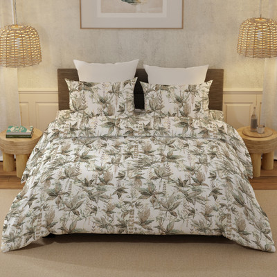 BELLA CASA 400 TC Cotton King Printed Flat Bedsheet(Pack of 1, Brown)