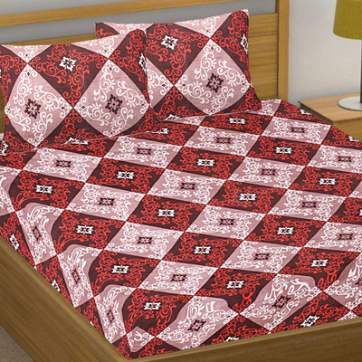 Hashcart 144 TC Microfiber Double Self Design Flat Bedsheet(Pack of 1, Pale Red)