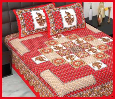 BedZone Cotton Double Flat 230 TC Jaipuri Prints Bedsheet(Pack of 1, Red)