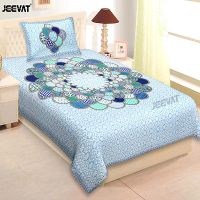 Jeevat Cotton Single Flat 220 TC Jaipuri Prints Bedsheet(Pack of 1, Blue)