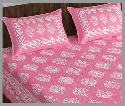 JAIPUR PRINTS 144 TC Cotton Double Jaipuri Prints Flat Bedsheet(Pack of 1, Pink)