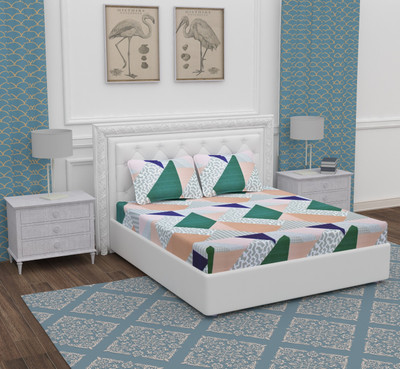 BEVI 300 TC Microfiber Double Geometric Flat Bedsheet(Pack of 1, Multicolor)