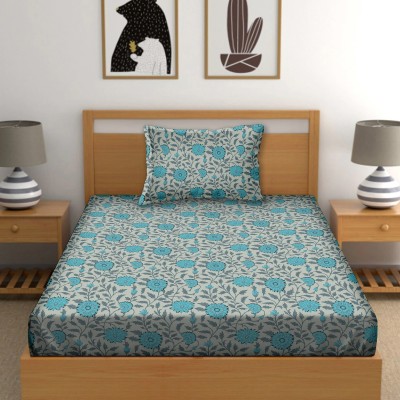 BELLA CASA 150 TC Cotton Single Floral Flat Bedsheet(Pack of 1, Blue)