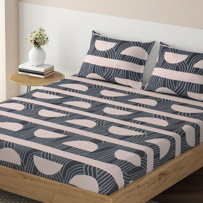 HOKiPO 220 TC Microfiber Single Abstract Fitted (Elastic) Bedsheet(Pack of 1, Semicircle Spiral Shadow Grey)