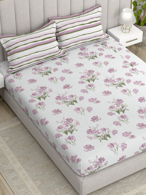 Pure Decor Cotton King Flat 180 TC Motifs Bedsheet(Pack of 1, White)