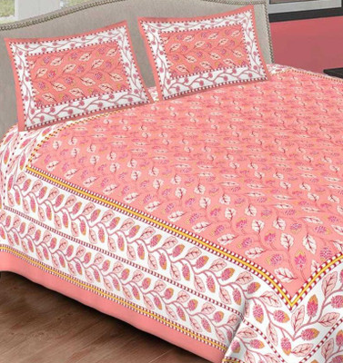 Harsh Cotton Double Flat 144 TC Jaipuri Prints Bedsheet(Pack of 1, Green)