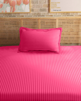 SLEEPING OWLS 210 TC Cotton Single Self Design Flat Bedsheet(Pack of 1, Hot Pink)