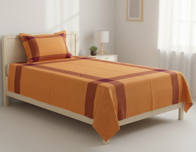 TUNI MANI Cotton Single Flat 70 TC Striped Bedsheet(Pack of 1, Yellow)