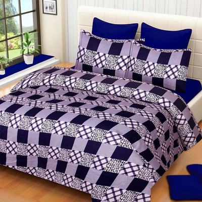 Aciloc Polycotton Double Flat 144 TC Checkered Bedsheet(Pack of 3, Multicolor)