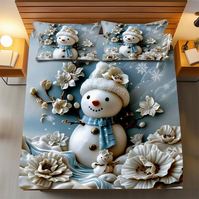 PumiTown Cotton King Flat 320 TC 3D Printed Bedsheet(Pack of 1, 7D-SNOW MAN)